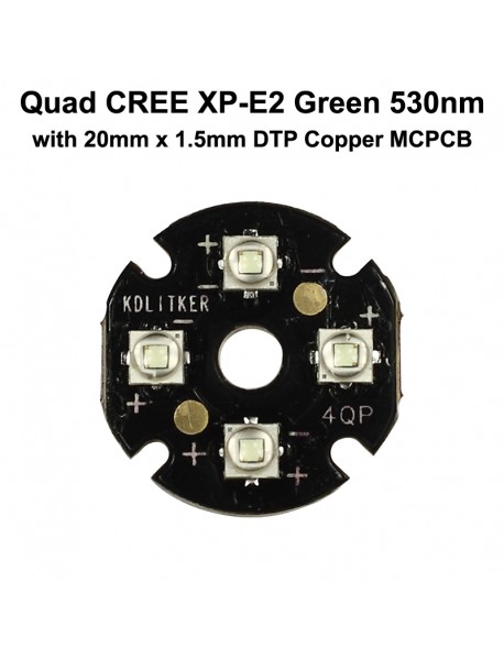Quad Cree XP-E2 Green 530nm LED Emitter with 20mm DTP Copper MCPCB Parallel with Optics