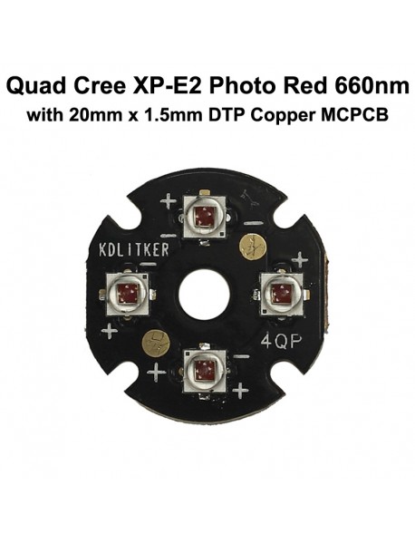 Quad Cree XP-E2 Photo Red 660nm LED Emitter with 20mm DTP Copper MCPCB Parallel with Optics