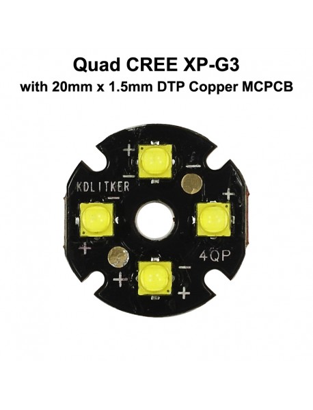 Quad Cree XP-G3 LED Emitter with 20mm DTP Copper MCPCB Parallel with Optics