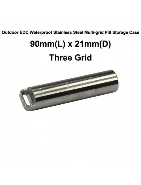 90mm(L) x 21mm(D) Outdoor EDC Waterproof Stainless Steel Multi-grid Pill Storage Case Seal Canister