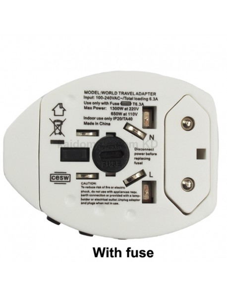 KCF-062 Universal Dual USB Travel AC Power Adapter 6A 110V - 240V - White (1 pc)