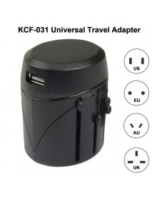 KCF-031 Universal USB Travel AC Power Adapter 6A 110V - 240V - Black (1 pc) 