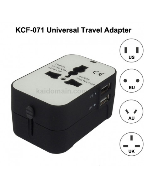 KCF-071 Universal USB Travel AC Power Adapter 6A 110V - 240V - Black (1 pc)