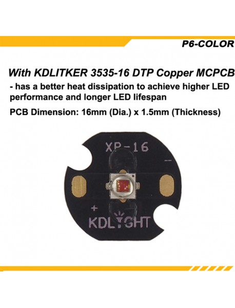 KDLITKER P6-COLOR Cree XP-E2 Amber 585nm 280 Lumens 3V - 9V 1-Mode OP P60 Drop-in