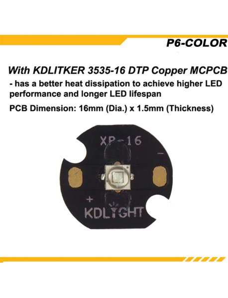 KDLITKER P6-COLOR Cree XP-E2 Green 530nm 280 Lumens 3V - 9V 1-Mode OP P60 Drop-in