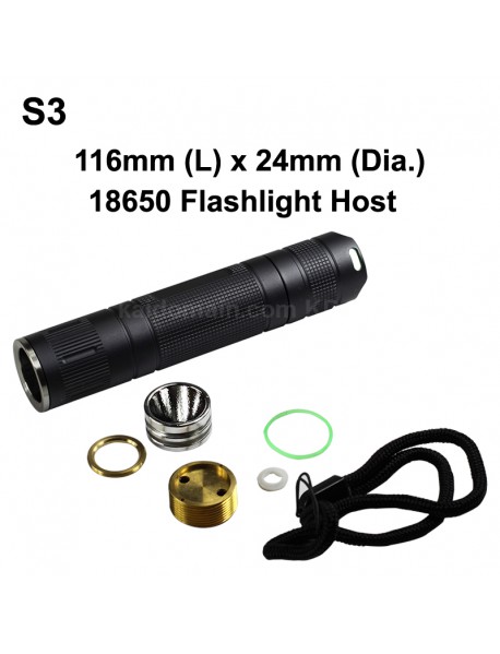 DIY S3 LED Flashlight Host 116mm x 24mm - Black