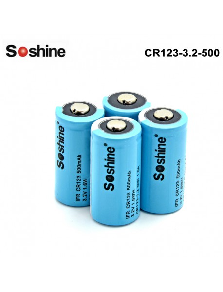 Soshine LiFePO4 RCR123 3.2V 500mAh 16340  Battery (4 pcs)