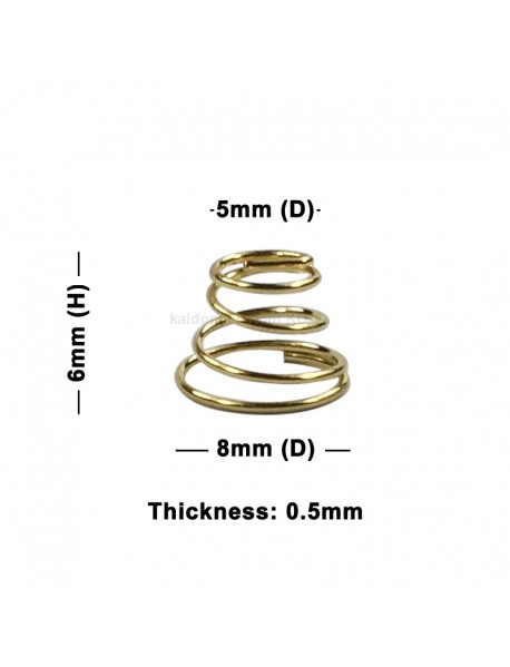 8mm (D) x 6mm (H) DIY Gold Plated Battery / Driver Contact Support Springs for Flashlights (5 pcs)