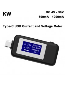 KW 4V - 30V Type C USB Current and Voltage Meter - Black