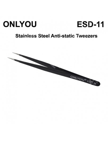 ONLYOU ESD Stainless Steel Precision Straight Anti-static Tweezers - Black