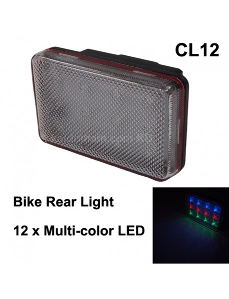 CL12 12 x Multi-color LED 3-Mode Bike Rear Light - Black ( 3xAAA )