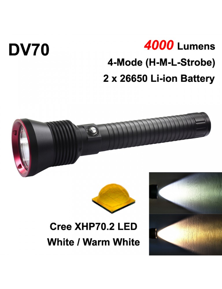 flamme Landmand band DV70 Cree XHP70_2 4000 Lumens 4-Mode Diving LED Flashlight