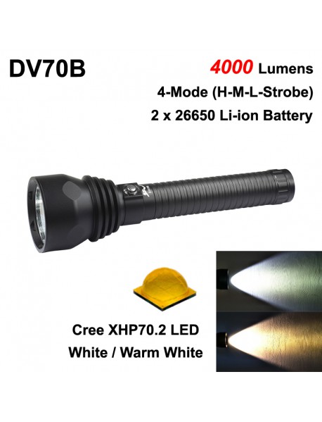 DV70B Cree XHP70.2 4000 Lumens 4-Mode Diving LED Flashlight ( 2x26650 )