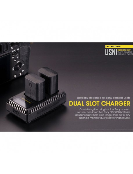 NiteCore USN1 USB dual-slot Charger for Charging NP-FW50 Batteries - Black