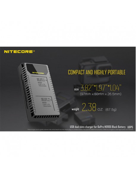 NiteCore UGP5 USB Dual Slots Charger for GoPro Hero5 Black Battery - Black