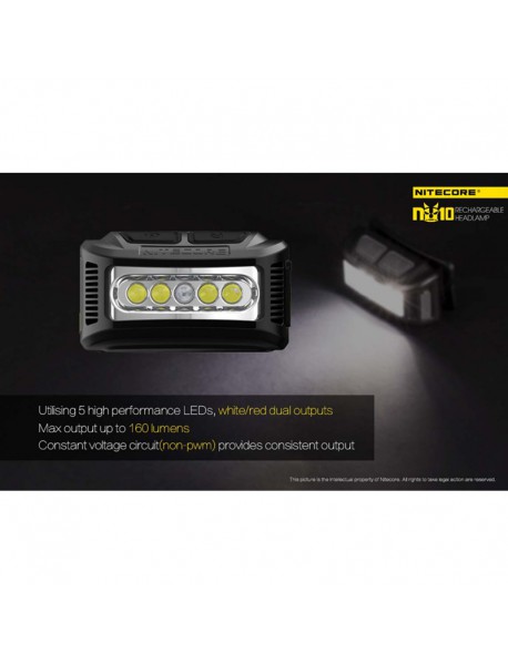 NiteCore NU10CRI Rechargeable High performance LED 115 Lumens Lightweight Headlamp