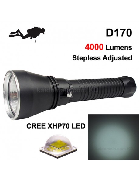 D170 Cree XHP70 4000 Lumens Stepless Adjusted Diving LED   Flashlight - Black ( 2x26650 )