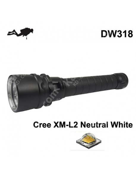 DW318 3 x Cree XM-L2 Neutral White 4000K 3000 Lumens Stepless Adjusted Diving LED Flashlight - Black ( 2x18650 )