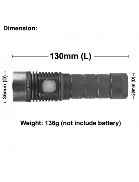 Newest JKK21700 Luminus SST-20 1300 Lumens 6-mode Type-C Rechargeable LED Flashlight ( 1X21700 )