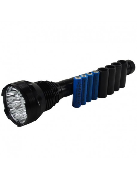 15 x Cree XM-L T6 5-Mode 18000 Lumens LED Flashlight - Black (4x26650/4x18650)