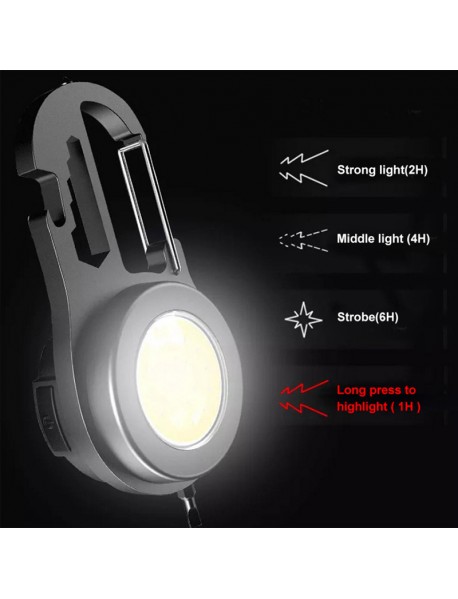 Multi-Functional 6 in 1 500 Lumens 4-Mode Type-C Rechargeable COB Keychain Light