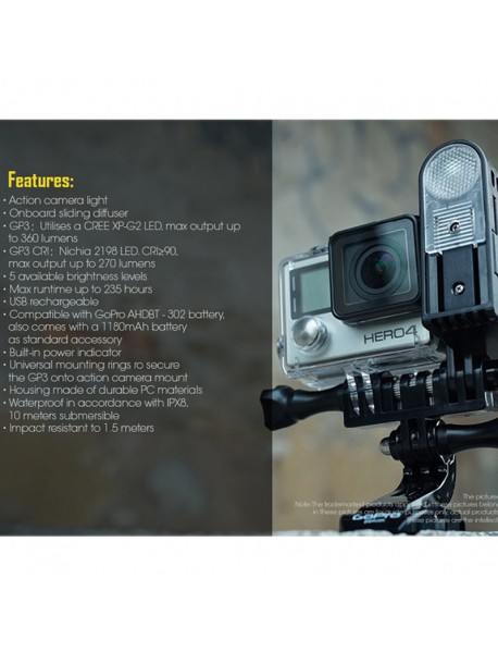 Nitecore GP3 CREE XP-G2 LED 360 Lumens 5-Mode Action Camera Light (1 x NLGP3)