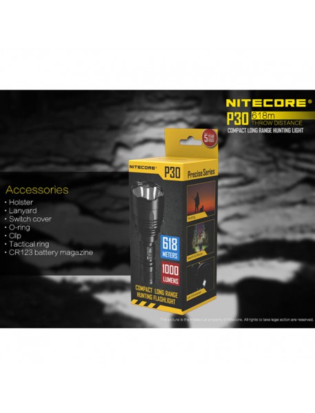 NiteCore P30 CREE XP-L HI V3 LED 1000 Lumens 8-Mode Flashlight (1 x 18650 / 2 x CR123A)