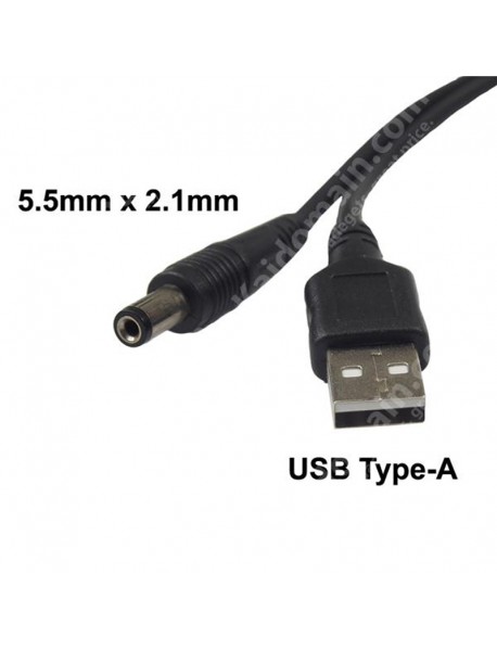 USB to DC 5.5mm x 2.1mm 22AWG Power Cable - Black ( 100cm Length )