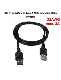 USB Type-A Male to Type-A Male 22AWG 3A Extension Cable - Black ( 100cm Length )