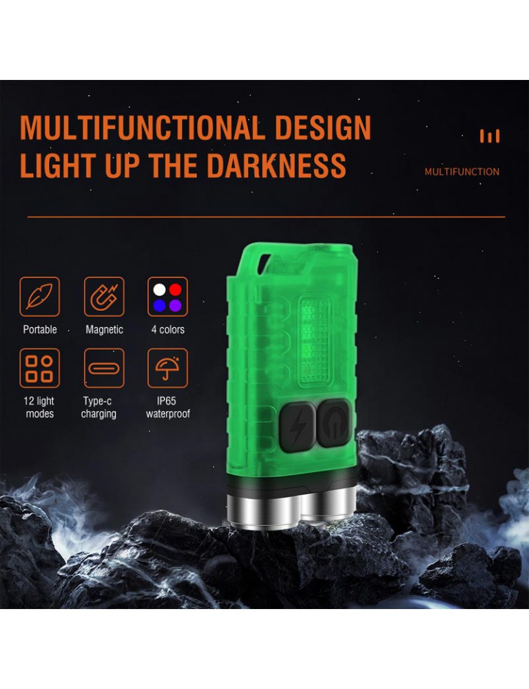 BORUIT V3 Mini Torcia LED 900 Lumen – Portachiavi Con Luce UV E Base Magnetica – Ricaricabile USB-C – IP65