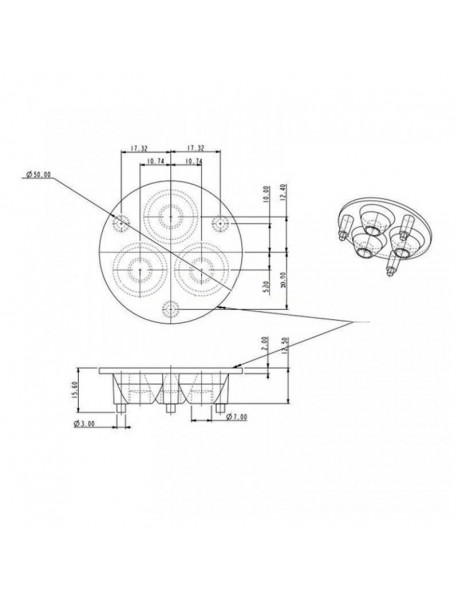 3-in-1 50mm 30 Degree PMMA Optical Lens with Matt Surface